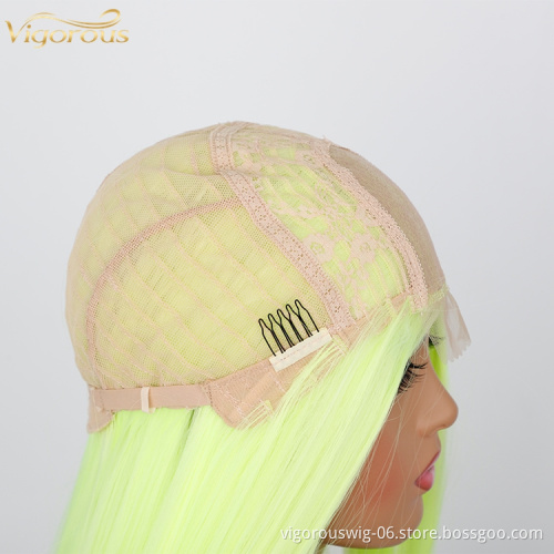 Vigorous 2021 new style green hair frontal weft long straight synthetic front lace wig Glueless Heat Resistant fiber